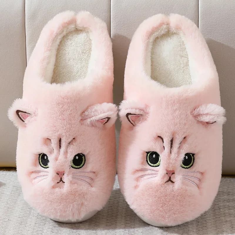 New winter women adorable slippers cat plush shoes hot slides cute cartoon cat slippers fuzzy man shoes soft cotton shoes for home