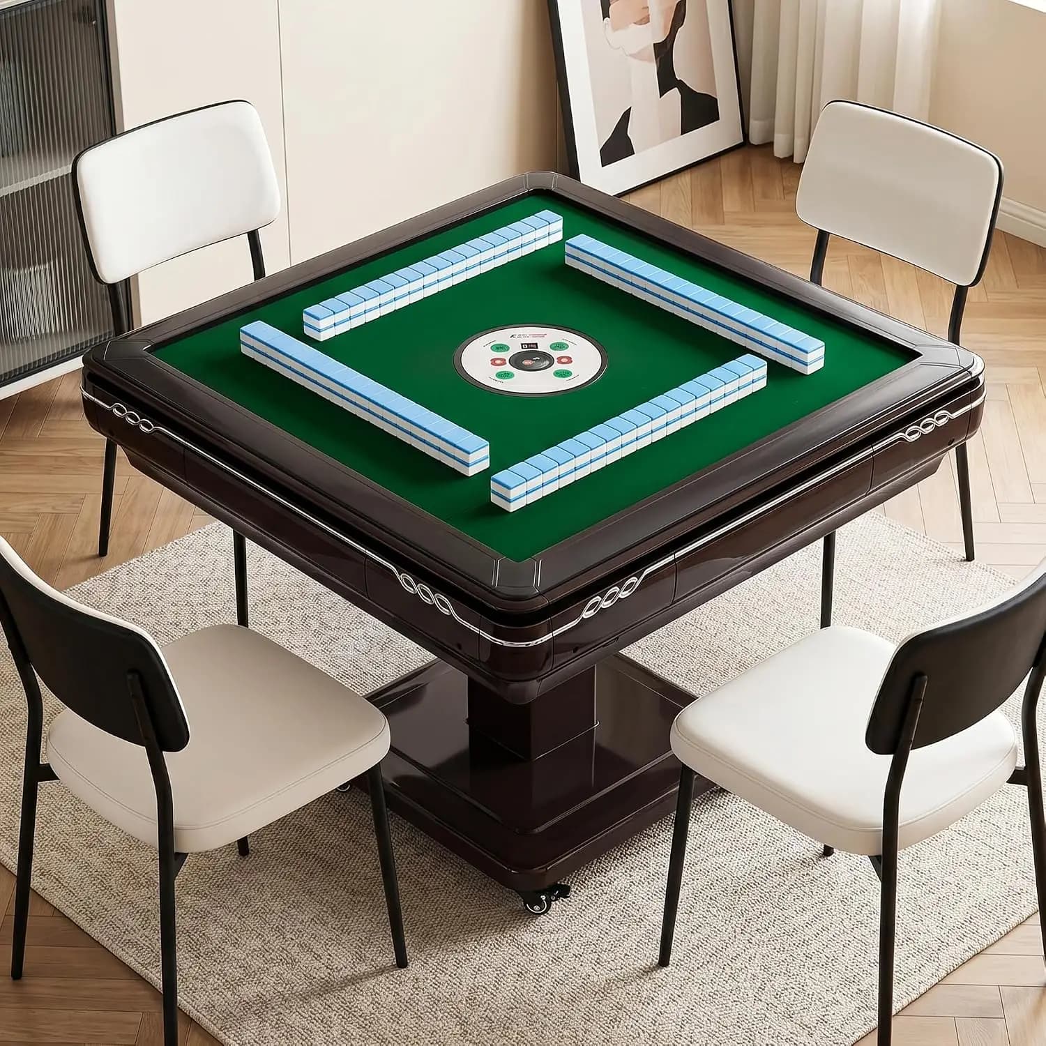 Foldable Automatic Mahjong Table with Wheels, 2 Sets 42mm 144pcs Chinese Tiles, Mahjong Table Quiet Shuffling &, Customized
