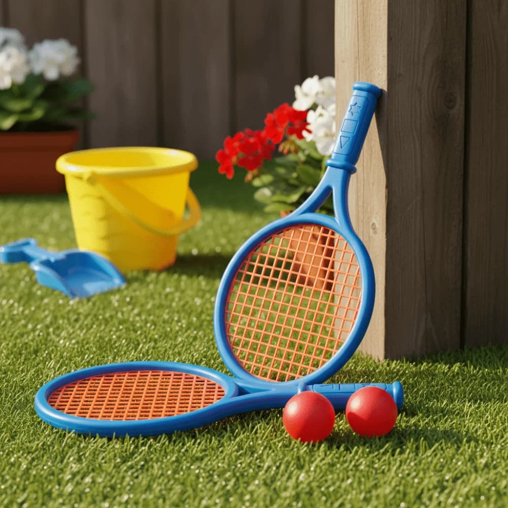 Set of mini plastic tennis racks Funny casual color balls Plastic tennis rack Set of small tennis balls Small garden Home