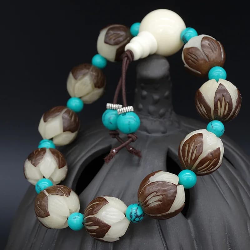 New Flower Root Bodhi Seed Buddha Lotus Jewelry for Men and Women, Prayer Bead Cultural Bracelet