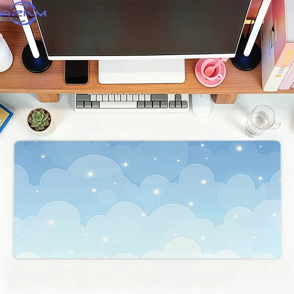 Light Blue & Pink Cloud Pattern Extended Gaming Mousepad, Waterproof Anti‑Slip Big‑Size Keyboard Desk Mat for Office