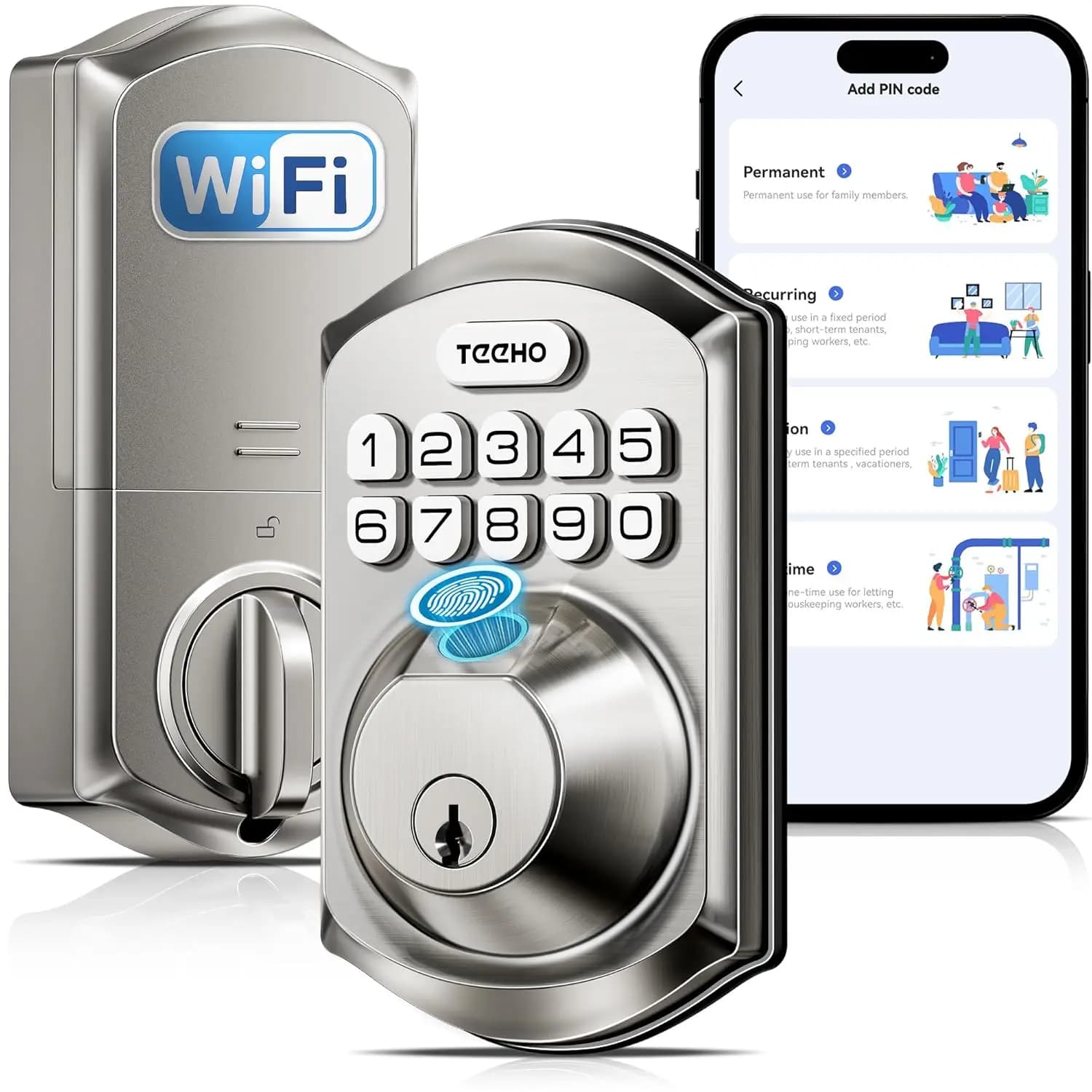 Serratura Intelligente WiFi con Impronta Digitale e Tastiera, Controllo App, Compatibile con Alexa, Impermeabile IP55 per Porta d'Ingresso