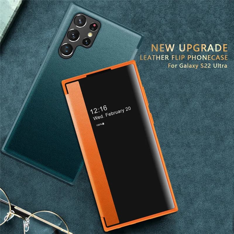 Smart Window View Leather Flip Phone Case For Samsung Galaxy S26 S24 S25 Ultra S24 S23 S21 FE Note 20Ultra Full Protection Cover