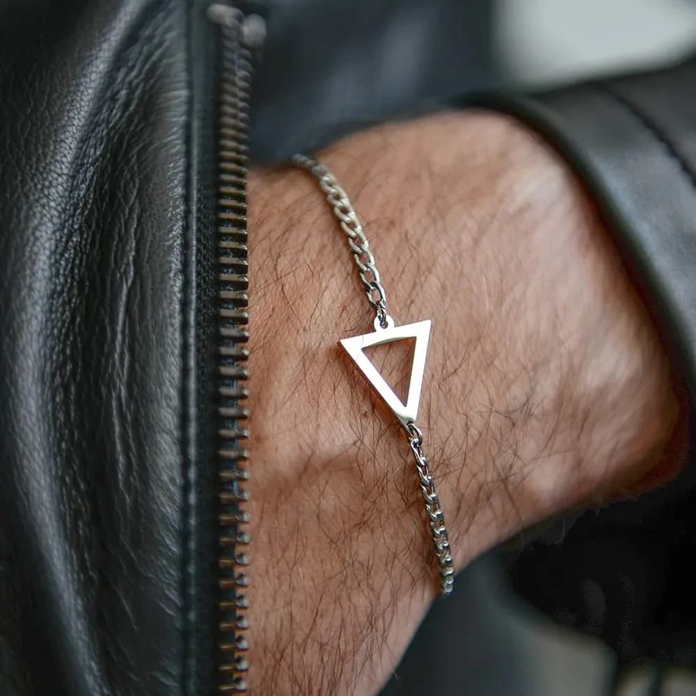 Braccialetto a catena NK a triangolo geometrico in acciaio inossidabile bracciale da uomo Hip Hop Color argento con croce cava d'amore gioielli da donna