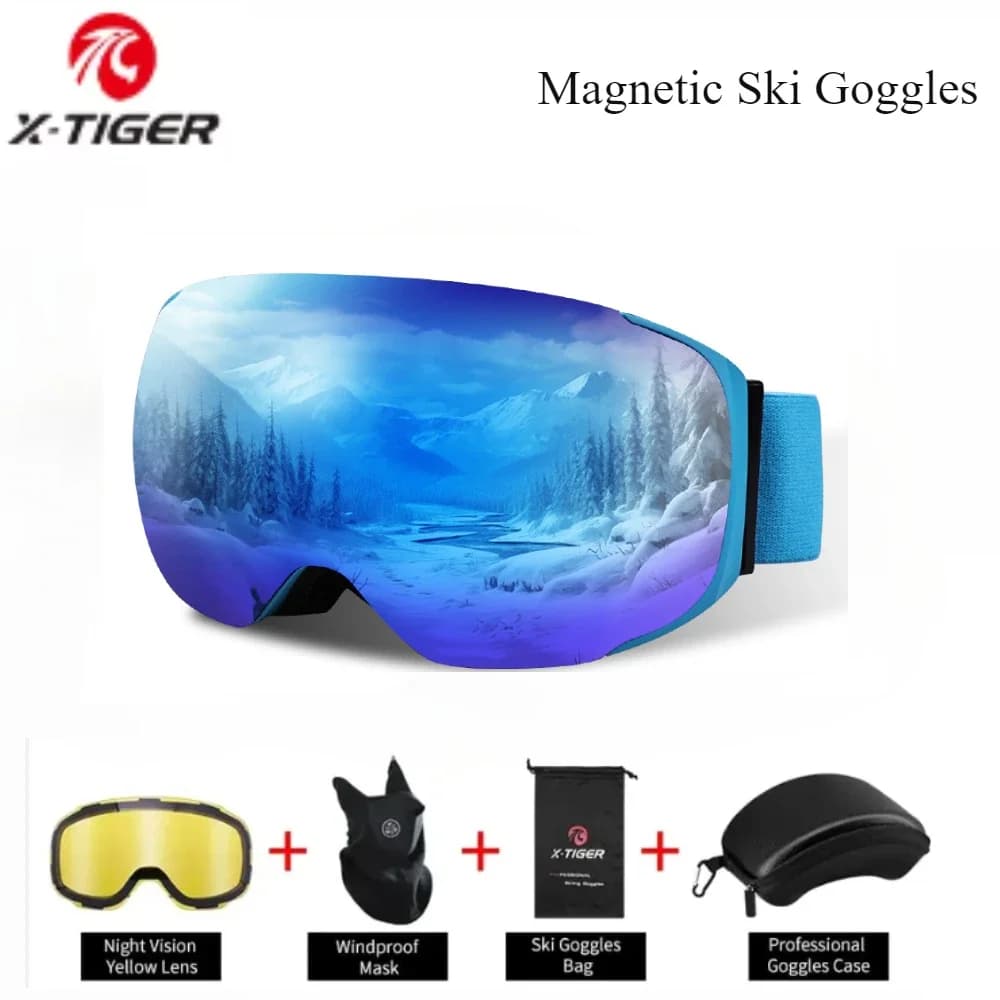 X-TIGER Occhiali magnetici MBT Set Doppi strati Occhiali da snowboard antiappannamento Occhiali da motoslitta Occhiali da sci sportivi