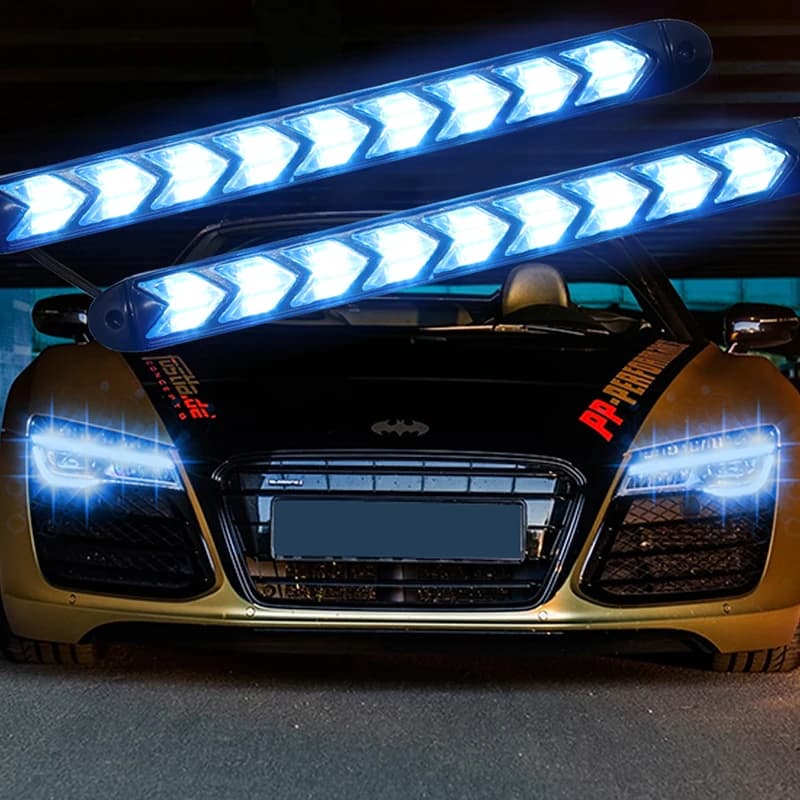 2X Freccia Auto LED Luce di marcia diurna 12V DRL Switchback Strisce con indicatori di direzione a flusso sequenziale ambra e bianco