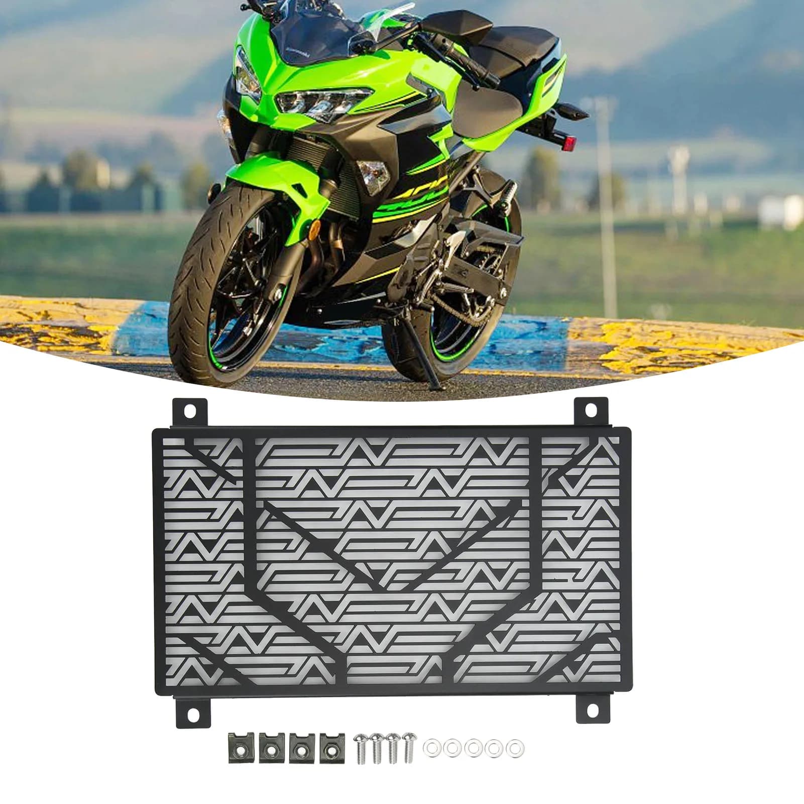 Sostituzione del coperchio del serbatoio dell'acqua in acciaio inossidabile della griglia del radiatore del motociclo per NINJA 250 300 400 2018+ (nero)
