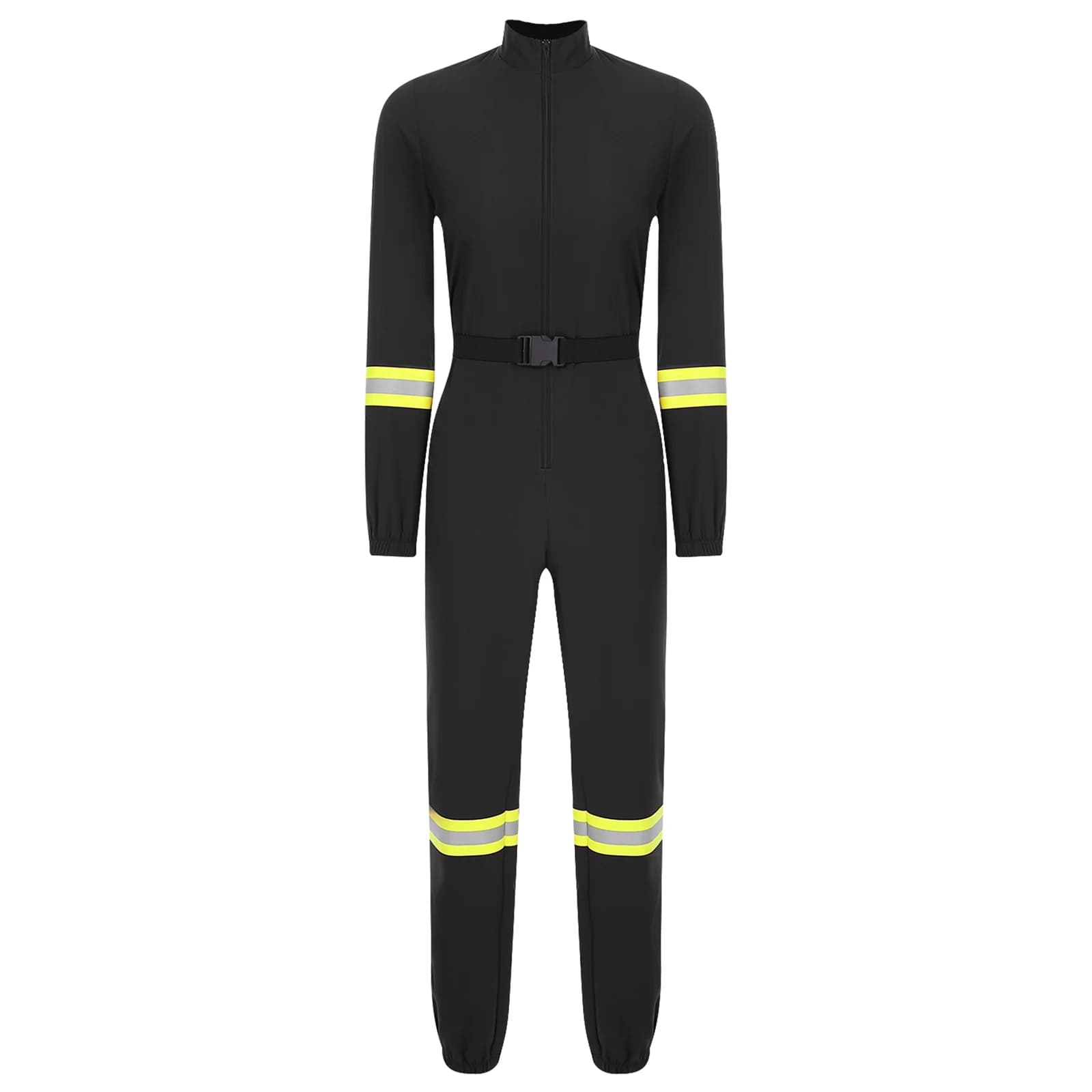 Women Party Firefighter Cosplay Jumpsuit with Belt Long Sleeve One Piece Fire Security Bodysuit Fire Dept Performance Clothing