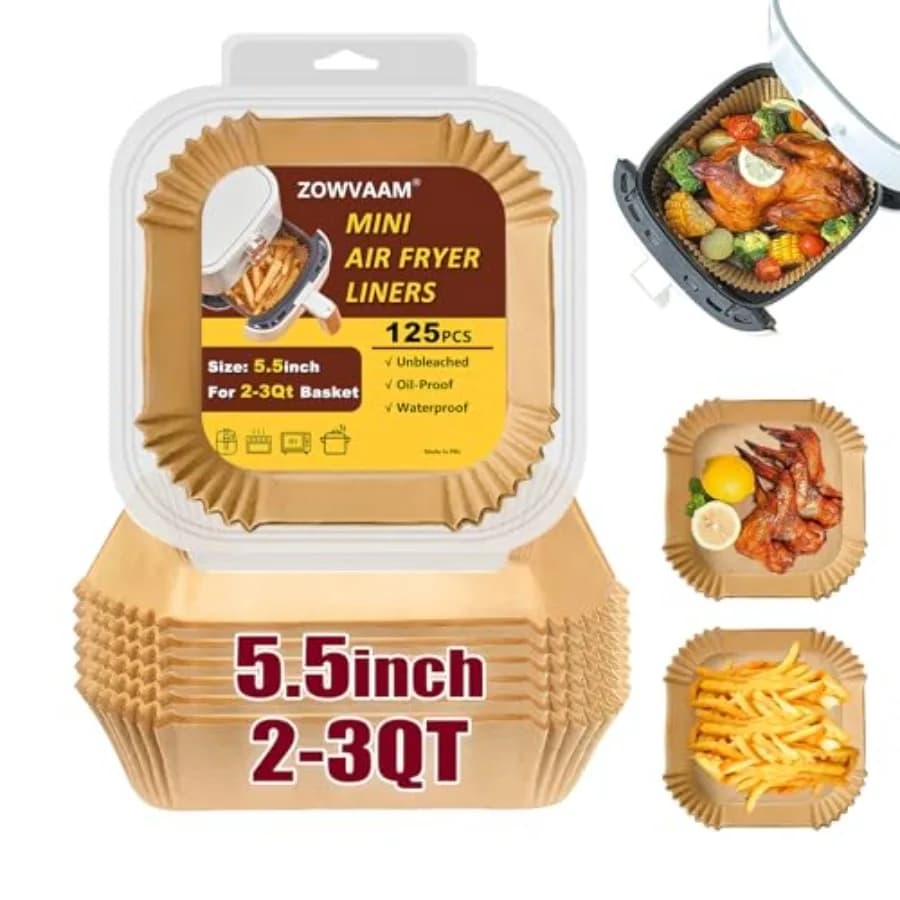 Fodere per friggitrice ad aria piccole per mini friggitrice ad aria CHEFMAN da 2 Qt 5.5ih Mini friggitrice ad aria Fodere di carta pergamena usa e getta per Cosori 2.1Qt