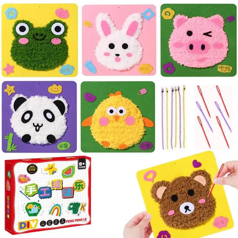 Punch Needle Kits Embroidery Punch 6 Set Needle Craft Educational Kids Embroidery Kit Beginner Art Crafts Kit Easy Punch Felt