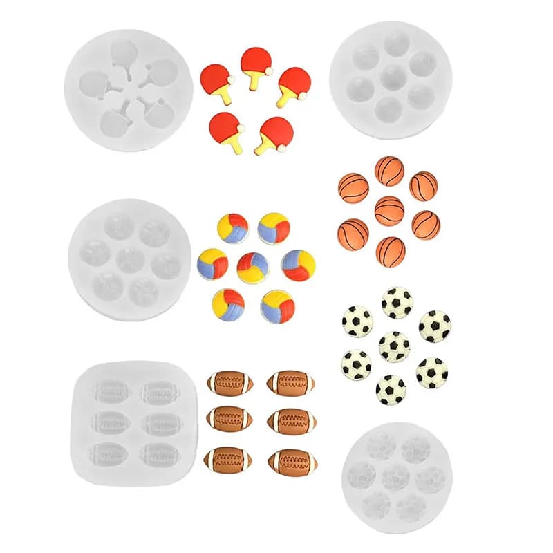 5 Pack Mini Sports Ball Silicone Fondant Mold For Chocolate Cake Decoration Soccer Basketball Rugby Volleyball Table Tennis