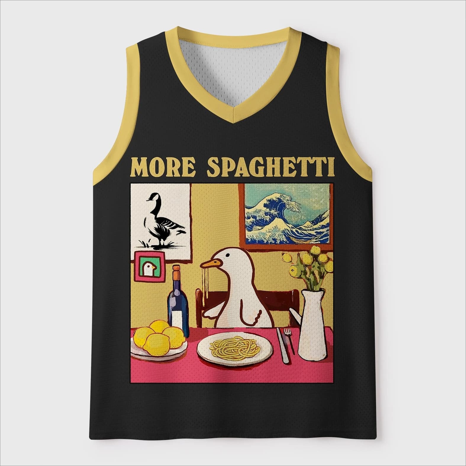 Canotta in Rete Senza Maniche con Stampa Anatra che Mangia Spaghetti, Divertente per Adulti/Bambini, Collezione Estiva 2026, Abbigliamento Sportivo da Basket Americano