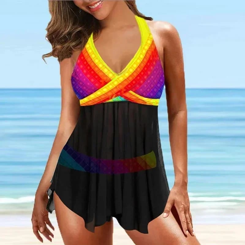New 8XL 10XL Tankini Set 2 Piece Swimsuit Women Push Up Swimwear Female High Waist Bathing Suit Beachwear Swimming Summer