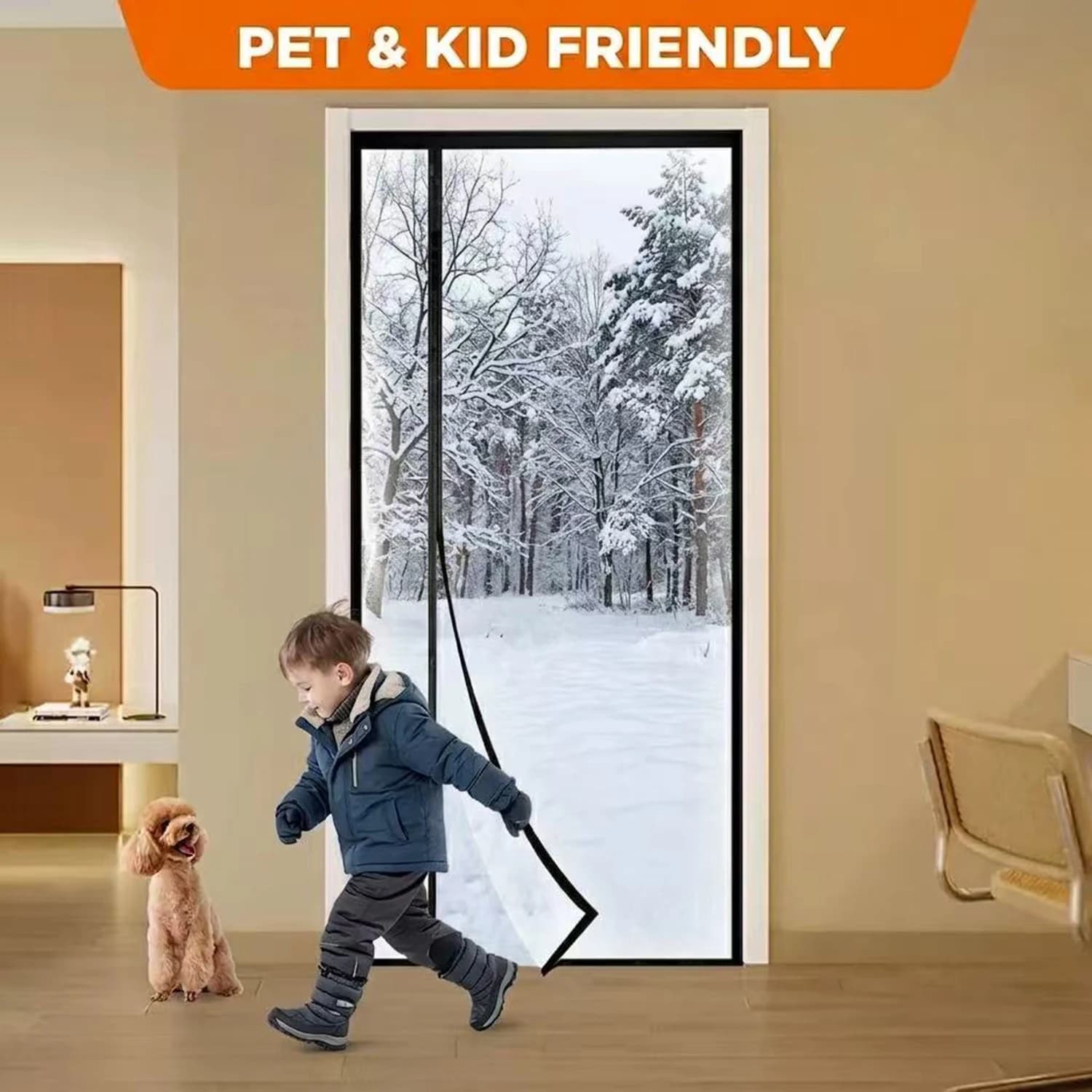 Magnetic Transparent Room Divider Door Curtain, Windproof Warm Side Opening Auto Close Windproof Smoke Proof, Easy to Install
