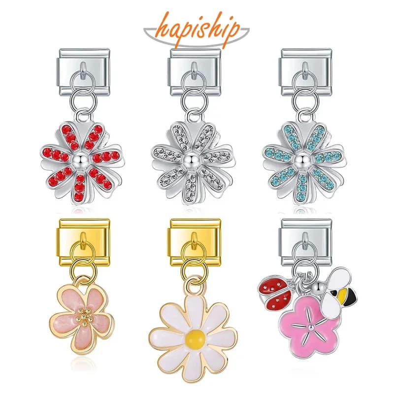 Hapiship Original Daisy Fashion Flower Abbagliante CZ Collegamenti italiani Fascino Misura 9mm Bracciale in acciaio inossidabile Gioielli fai da te DJ390