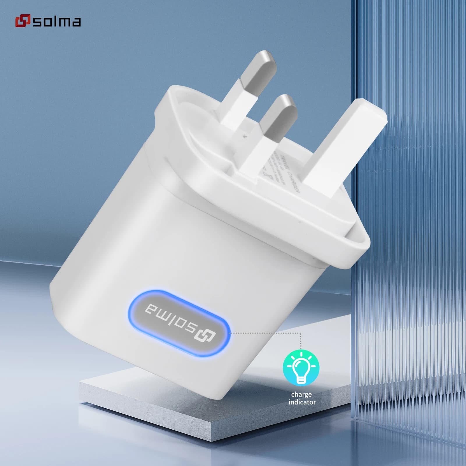 SOLMA UK Standard Charging Head USB Charger 3 Doors 3.1A for iPhone Xiaomi with Display Fast Universal Charger with Mobile Grip