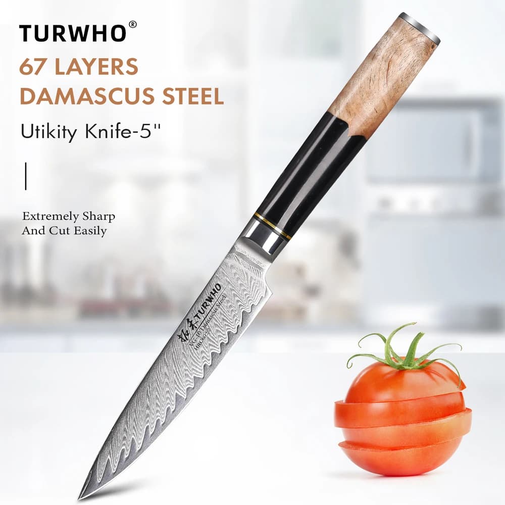 Coltello multiuso da cucina TURWHO 5 "coltelli da cuoco professionali in acciaio damasco giapponese manico in resina coltello da frutta utensili da cucina