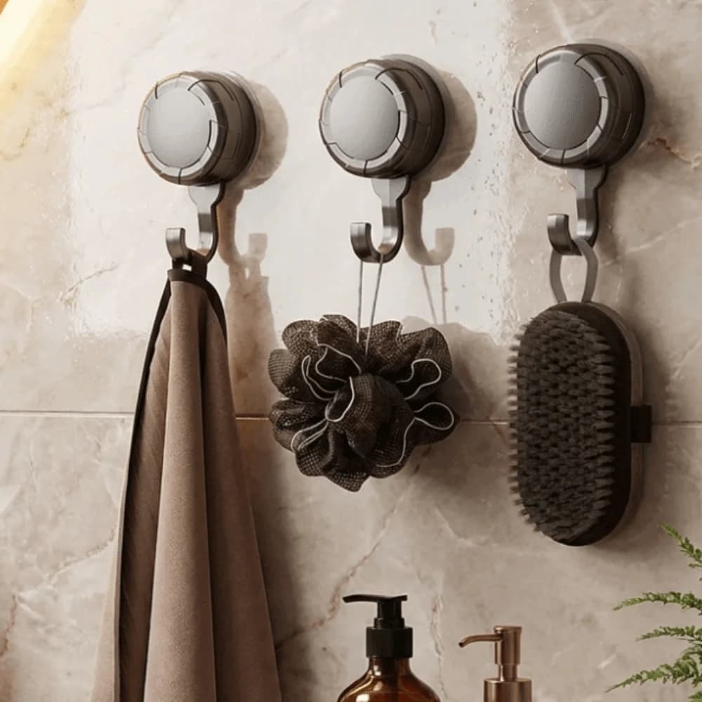 3Pcs Waterproof Suction Cup Hooks Detachable Reusable Bathroom Towel Hooks Punch-free Strong Load-bearing Nail-free Vacuum Hooks