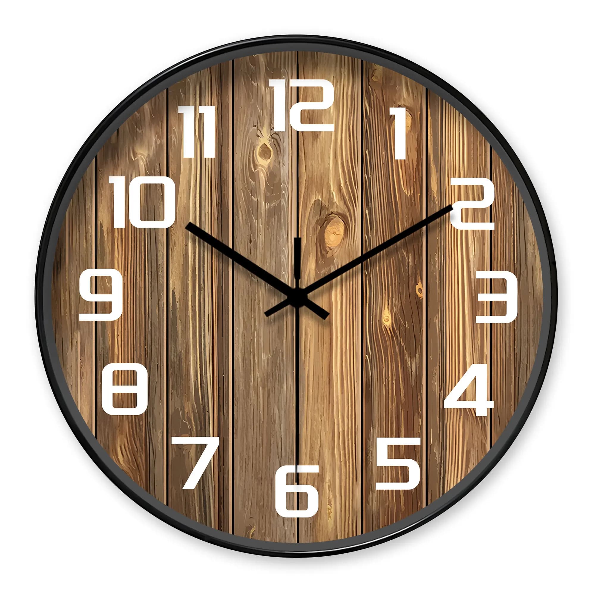 Round wooden wall clock with vein, rustic minimalist furniture (battery not included), 10-16 inches