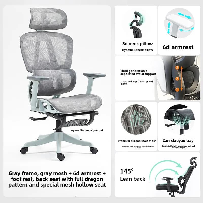 Sedia Ergonomica con Doppio Schienale Sollevabile, Sedia da Ufficio, Sedia da Gaming, Sedia Girevole per Studio, Robusta e Durevole