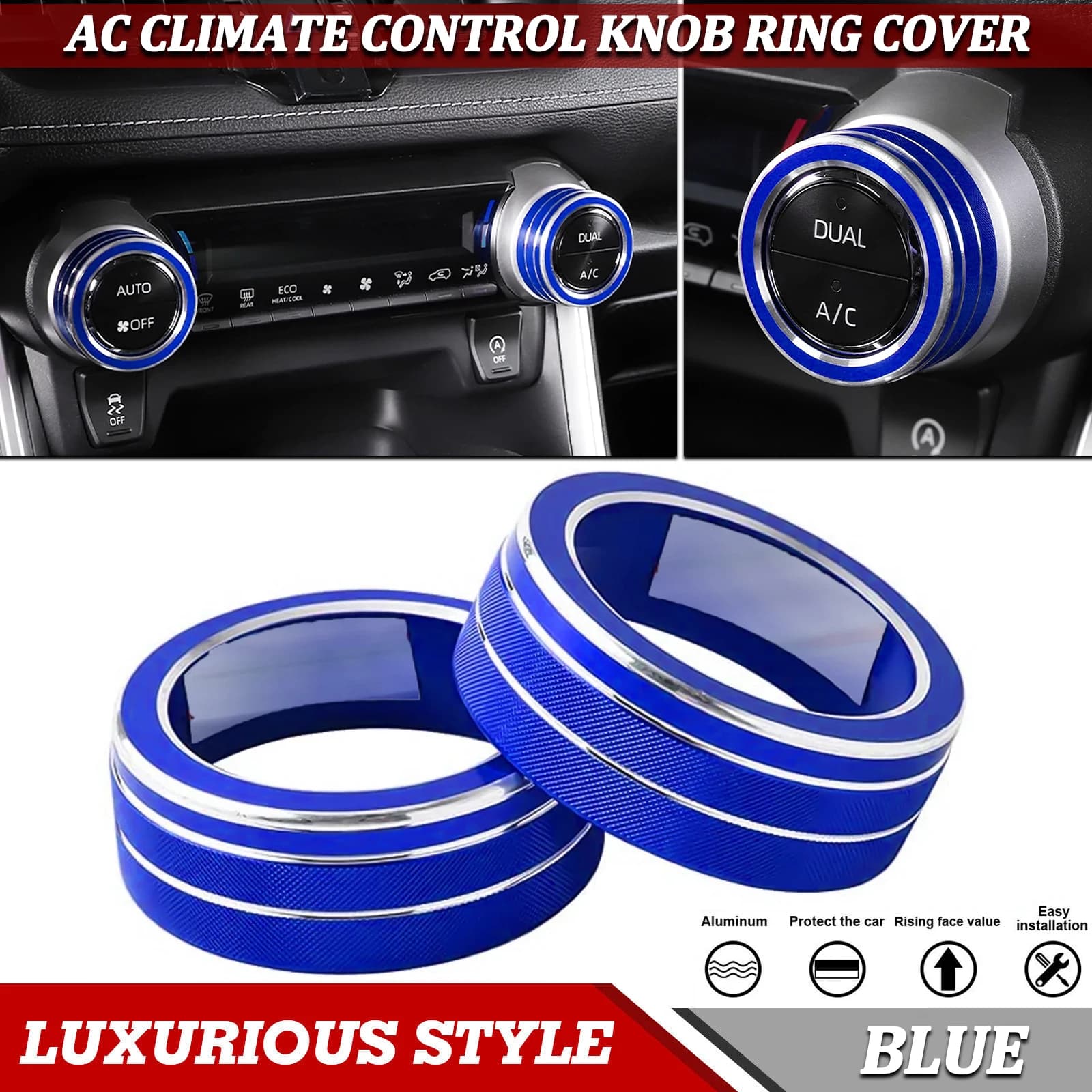 Blu Console Centrale AC Manopola di Controllo del Clima Interruttore di Copertura Cerca Anello Trim Decorazione Per Toyota RAV4 2019 2020 2021 2022