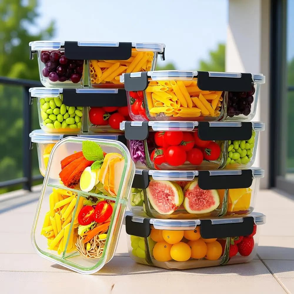 Set di 8 Contenitori in Vetro per Alimenti, 36oz, con Coperchi Ermetici, Scatole Bento per Pranzo, Senza BPA e Antiperdita