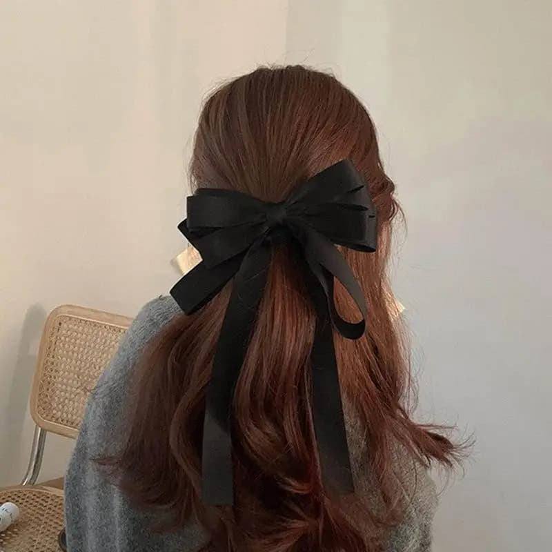 Fermagli per capelli alla moda per donne Ragazze Grande fiocco in raso solido Archi a nastro lungo Morsetto a molla Fermaglio per capelli coda di cavallo da donna