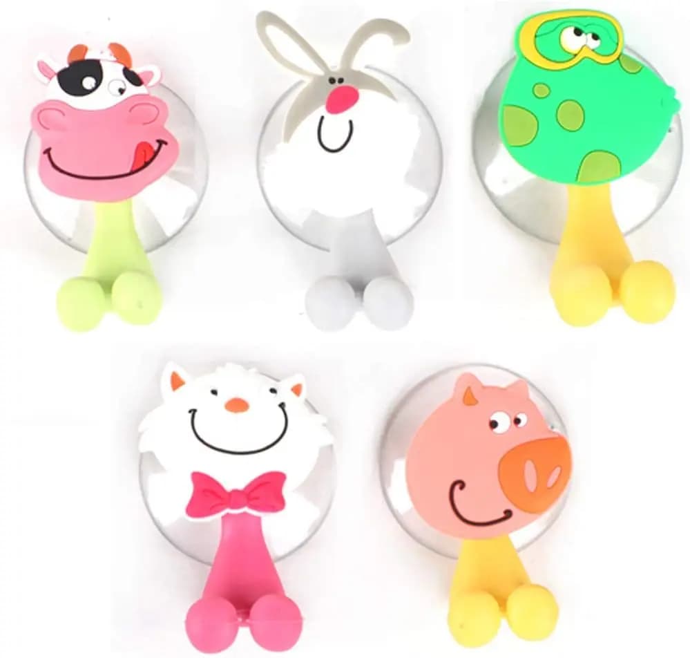 Set di Portaspazzolini a Ventosa da Parete per Doccia, Bagno, Garage, Ufficio - 5 Design Animali