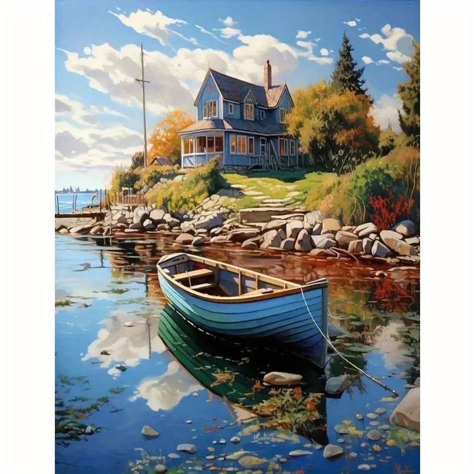 Professional Art Use Paint by Numbers Kit for Adults Beginner, Gift Canvas Painting Kits, Small Wooden Boat Oil Painting Kit, Pa