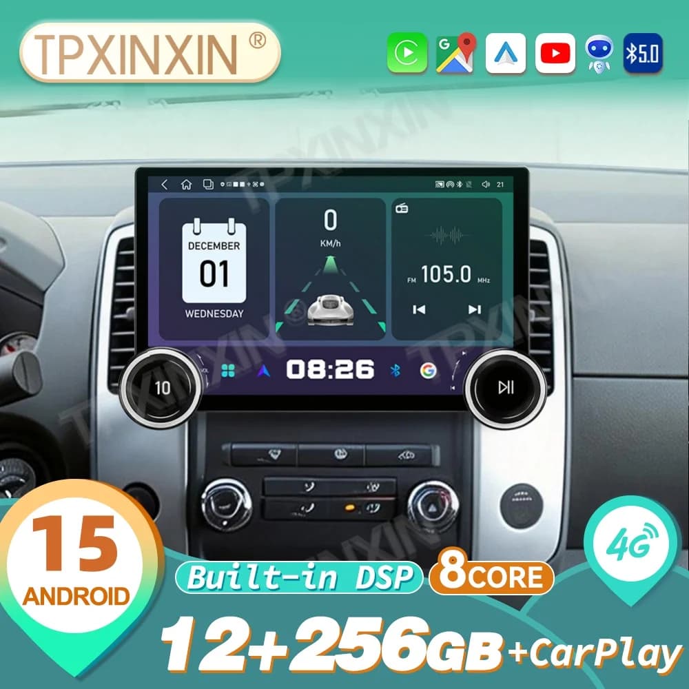Autoradio Android con Doppia Manopola per Nissan Frontier Xterra 2009~2012, Lettore Multimediale Stereo con GPS e Carplay