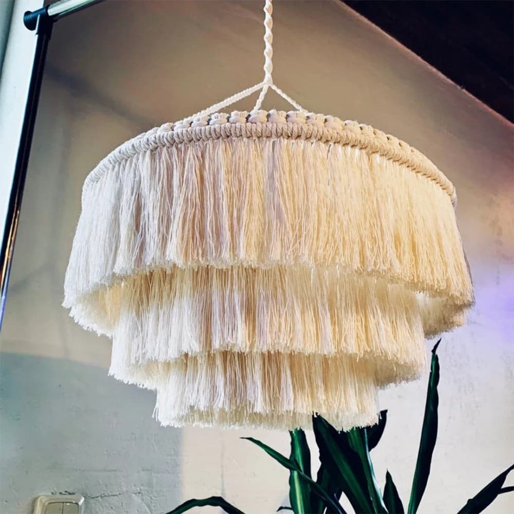 1pcs Handwoven Woven Tapestry Lampshade Exquisite Classic Macrame Tassel Lamp Shade Creative Vintage Hanging Light Cover Hotel