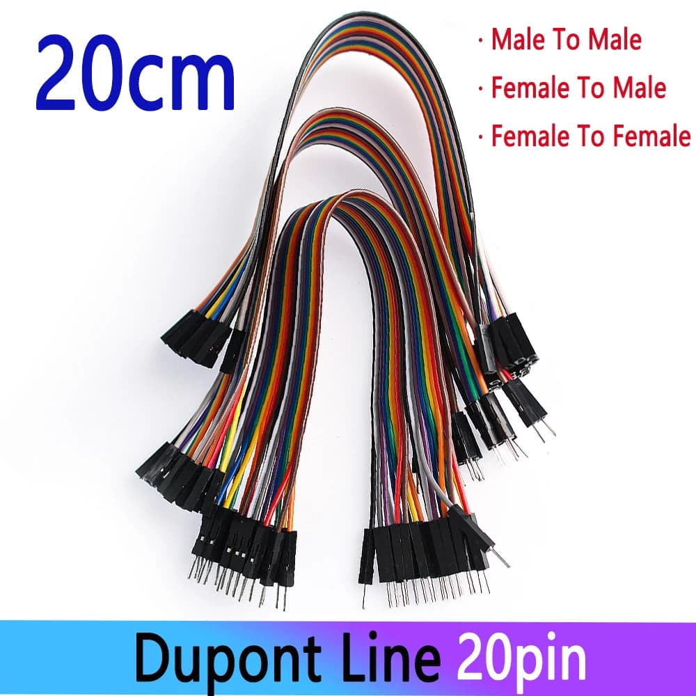 Cavo Dupont da 20 pin con ponticello da 20 cm maschio a maschio, femmina a maschio, cavo Dupont da femmina a femmina per kit elettronico fai da te Arduino