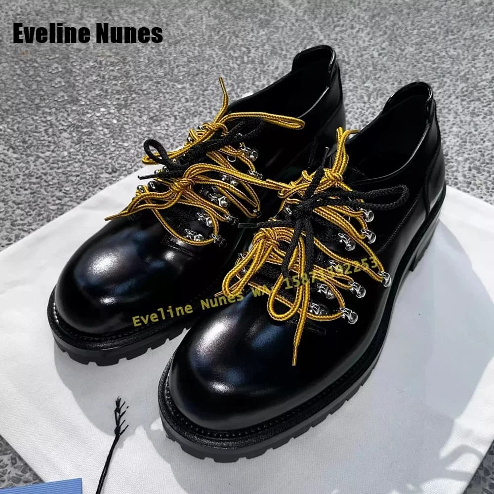 Mocassini with mountaineering buckle tied to black cross Round Toe Big heel Mixed colors Casual Couple British style Décolleté retro 2025