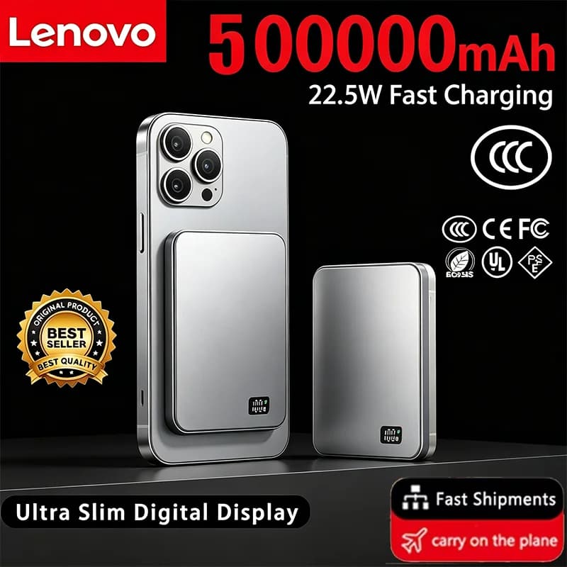 Lenovo Magnetic Wireless Power Bank 50000mAh PD22.5W Fast Charging Magsafe External Battery For iPhone Samsung