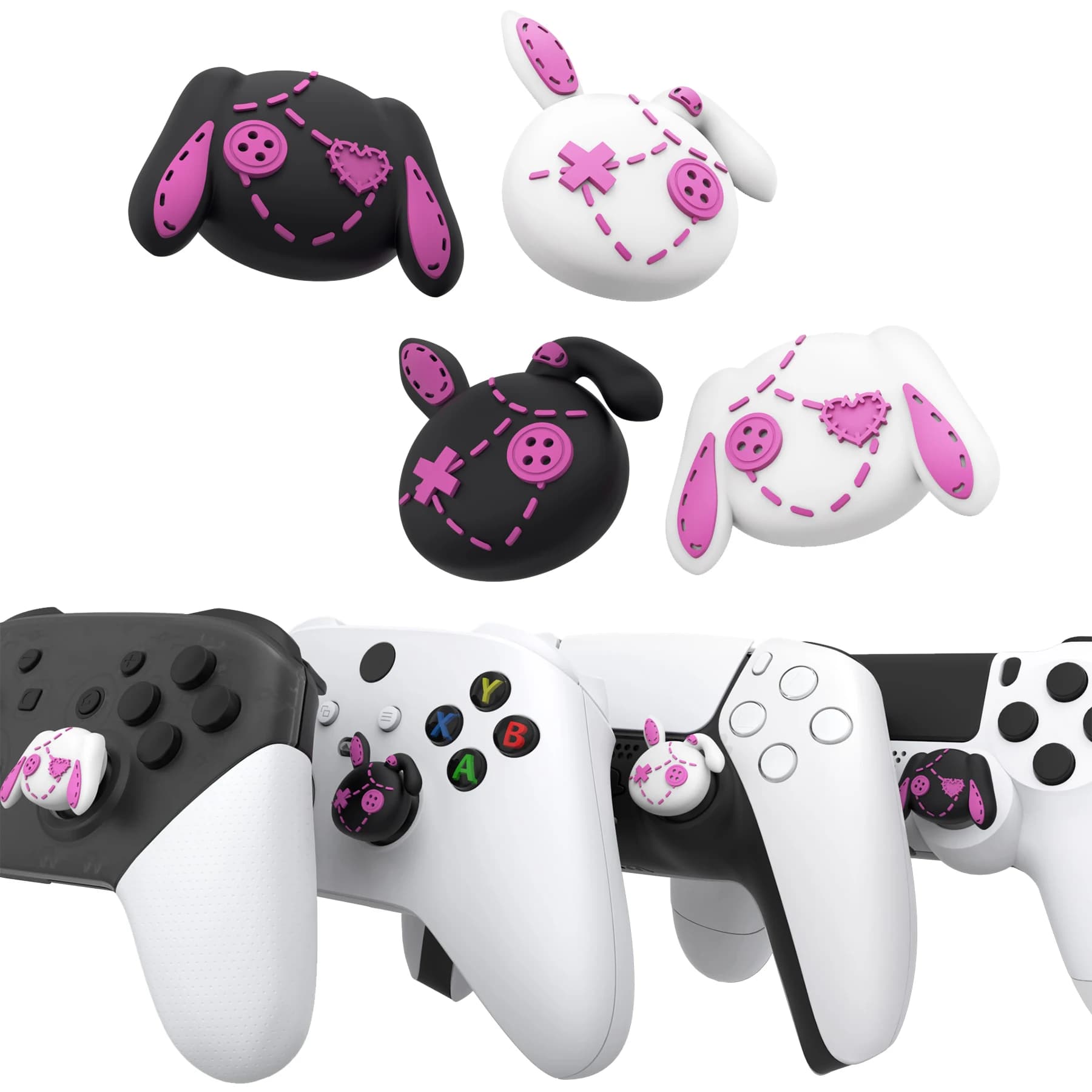 PlayVital Thumb Grip Caps per PS5/PS4, Cover Thumbstick per Xbox Series X/S e Xbox One, per Switch Pro - Lovely Punky Bunnies