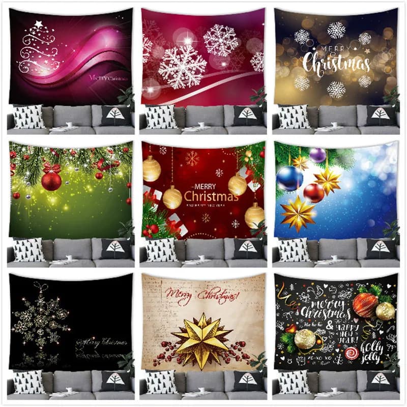Happy Christmas Watercolor Tree digital-printed polyester tapestries living rooms bedrooms macrame wall hanging room decor