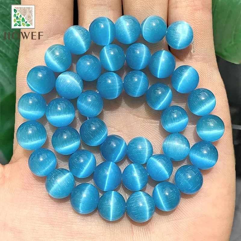 Pietra naturale Perline occhio di gatto blu Pietra opale Perline sparse rotonde Braccialetti fai da te Accessori 15 "Strand 6/8 / 10mm per la creazione di gioielli