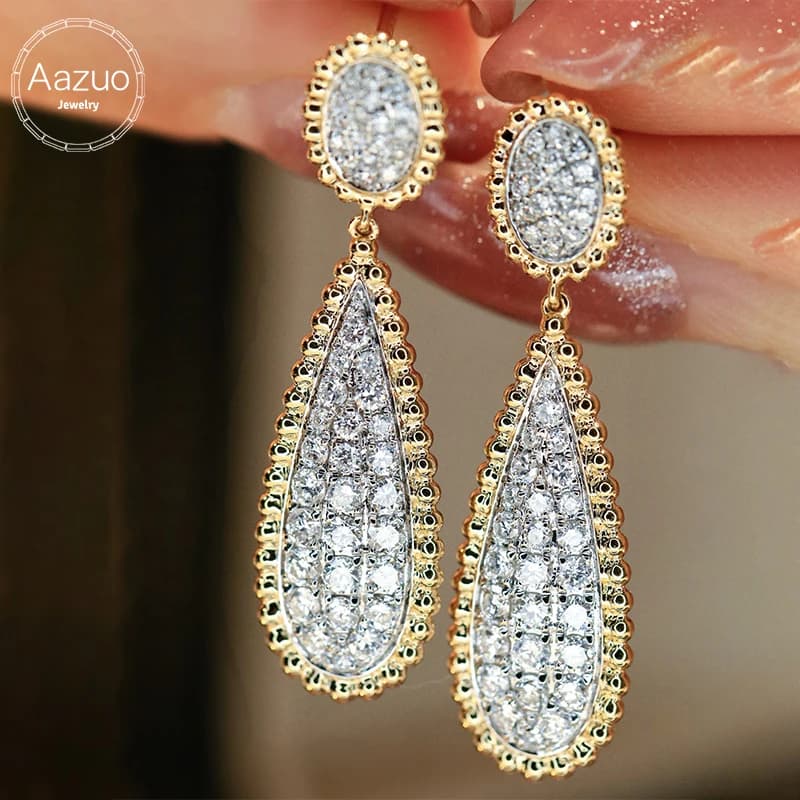 Aazuo Fine Jewelry Orecchini a goccia di lusso in oro giallo massiccio 18 carati con diamanti veri da 0,82 ct, regalo per le donne, per feste di matrimonio