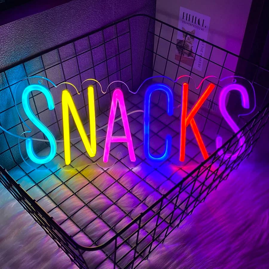 Snacks Neon Sign,Snack Bar Sign Art Wall Decor, USB Powered Neon Light Sign, for Cake Candy Shop Snack Stall Mancave Coffee Bars