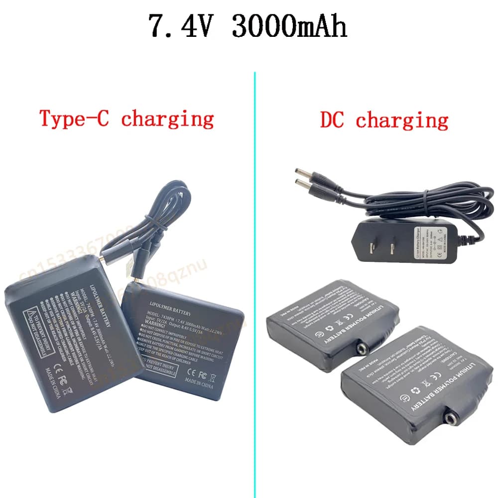 Batteria per guanti riscaldati Batterie al litio da 7,4 V 3000 mAh per gilet riscaldanti, calzini, scarpe, batteria riscaldante antigelo invernale 755060-2S
