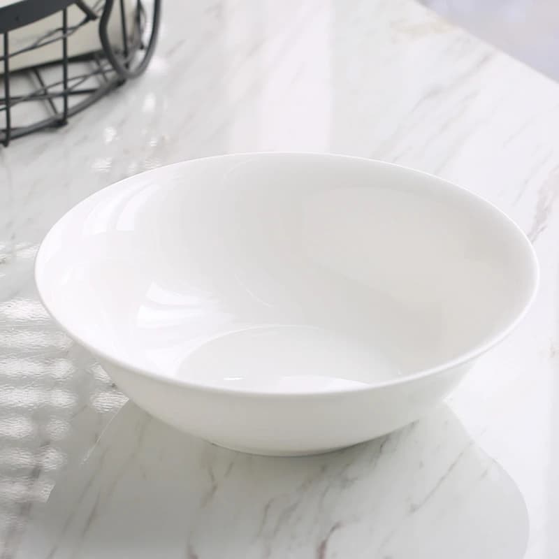 9 Inch, Quality Plain White Bone China Large Soup Bowls, Chinese Style Dinnerware for Servies, Pottery Food Storage Containers