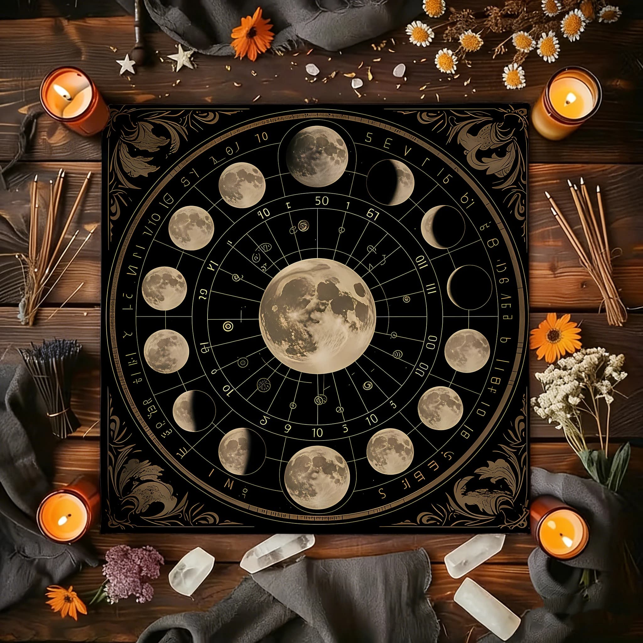 Tovaglia per Tarocchi Astrologici Luna, Tovaglia per Lettura Magica e Astronomia, Panno per Altare Divinatorio per Feste e Sale Giochi