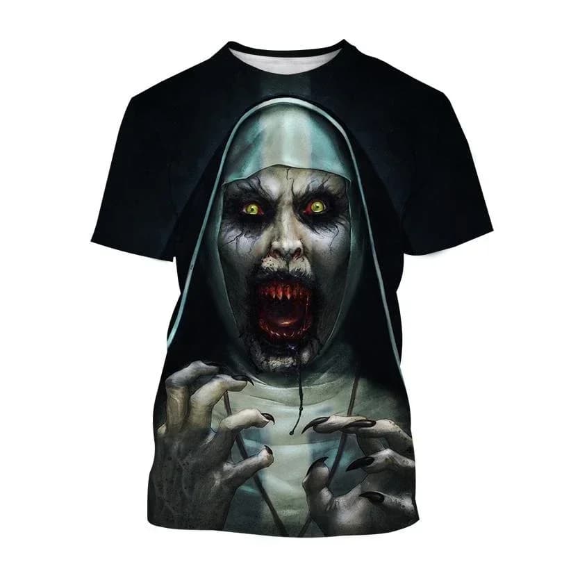 New Halloween fashion Ghost Valak horror movie nun 3D printed T-shirt, holiday T-shirts for men and women, casual T-shirts for k