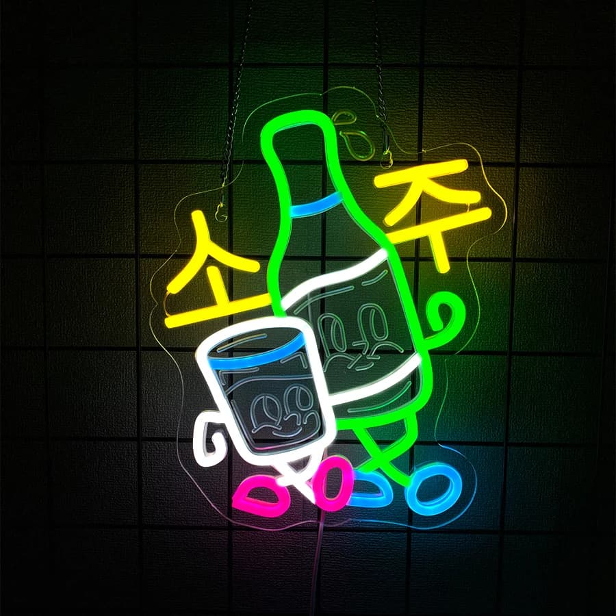 Insegna al neon a LED Soju, icona aziendale 3D a forma di bottiglia di vino, alimentata tramite USB, adatta per bar, club, ristoranti e decorazioni per vetrine.