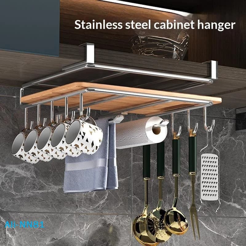 【N】Under Cabinet Cutting Board Organizer Holder Kitchen Hanging Chopping Board Pot Lid Kitchenware Storage Rack Stainless Steel