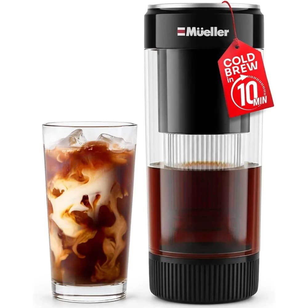 Mueller RapidBrew Cold Brew Cold Coffee Machine - 10 Minute Portable Rechargeable Cold Production Machine Fast Brew for Coffee and Tea – Adju