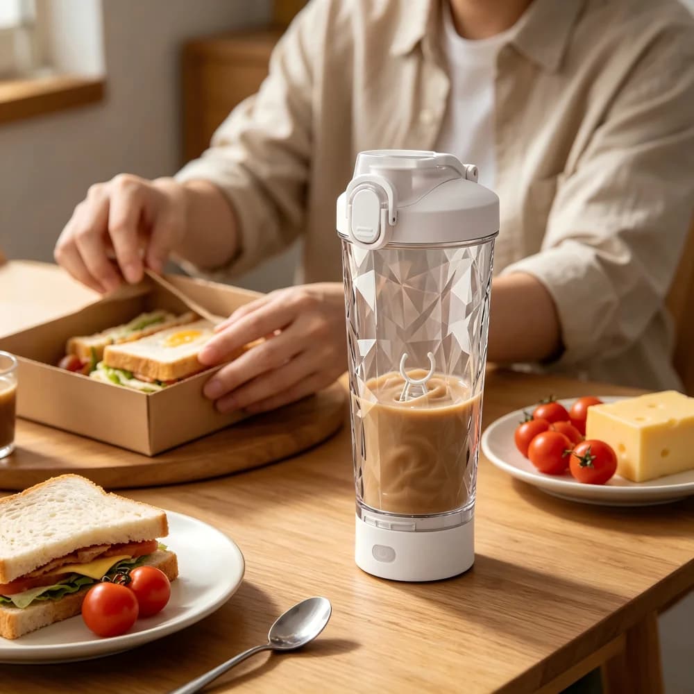 New portable electric mixing cup with handle, suitable for outdoor travel and fitness protein powder shaking cup