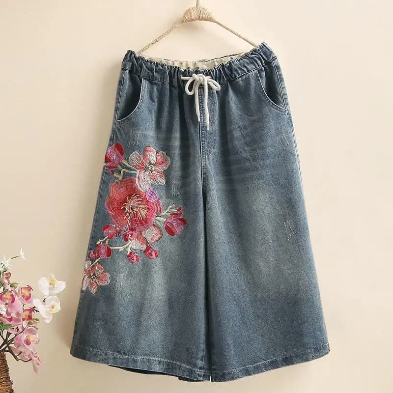 High Waist Thin Denim Jeans Women's Loose Wide Leg Pants Summer New Style Embroidered Vintage Loose Fit High Waist Jeans