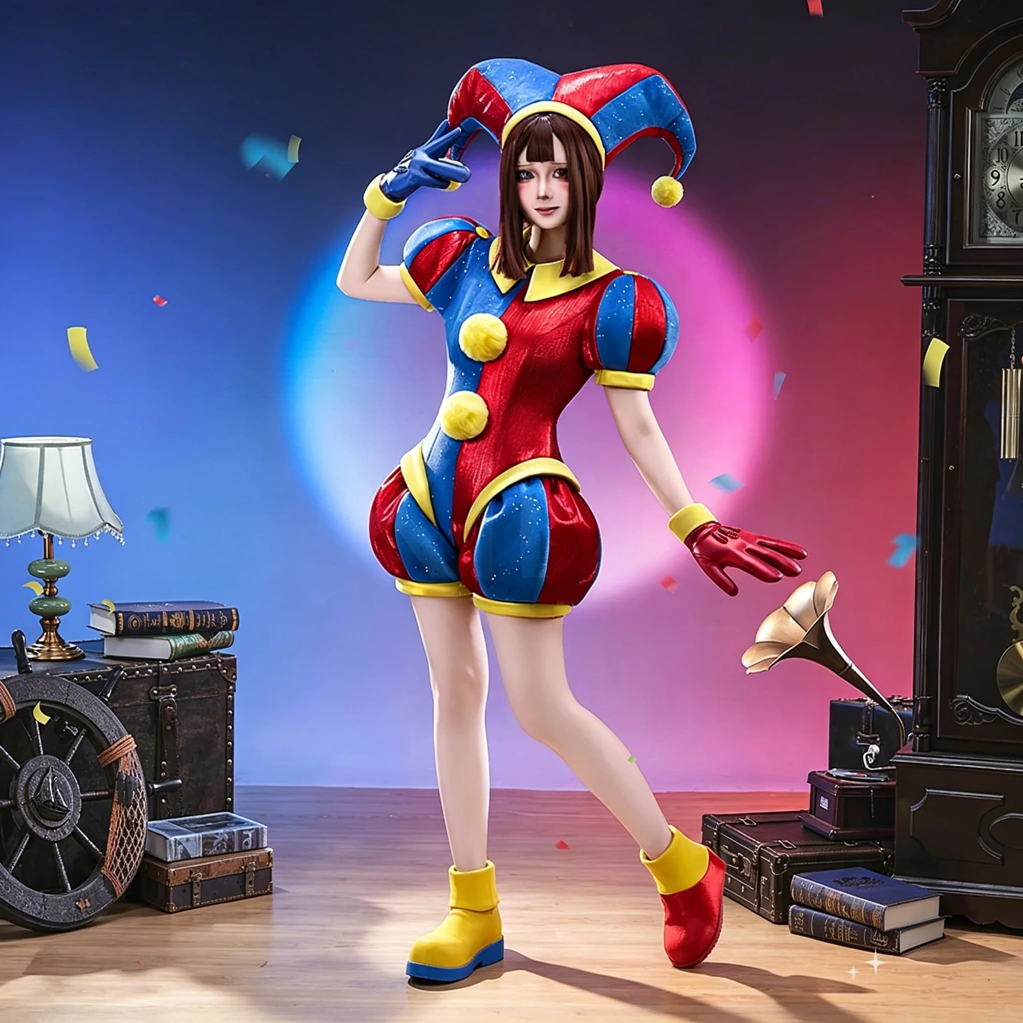Pomnii Cosplay Costume Anime 【S-3XL Women Red Blue Joker Halloween Cosplay Pomnii Cosplay Costume Plus Size