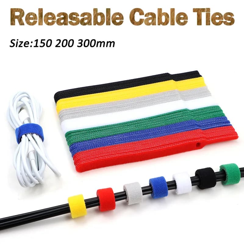 50/100 Pezzi Fascette Riutilizzabili con Gancio e Anello 150 200 300mm, Cinghie in Nylon Autoadesive, Fascette Avvolgenti, Chiusura a Zip, Organizzatore per Cavi